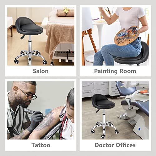 Nova Microdermabrasion Rolling Stool Swivel Salon Stool Chair Adjustable Drafting Stool Tattoo Office Massage Medical Facial Spa Stool With Pu Cushion Backrest(Black) #TOP6