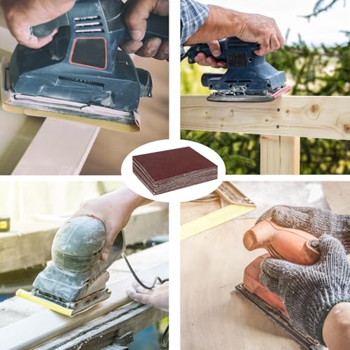 Image of 100 PCS 1 /4 Sheet Sandpaper for Palm Sander 4.5 inch x 5.5 inch Sandpaper Sheets 180 Grit Hook and Loop Sandpaper Aluminum Oxide 1 /4 Sandpaper Sheets Sanding Blocks for Metal, Woodworking (180 Grit)