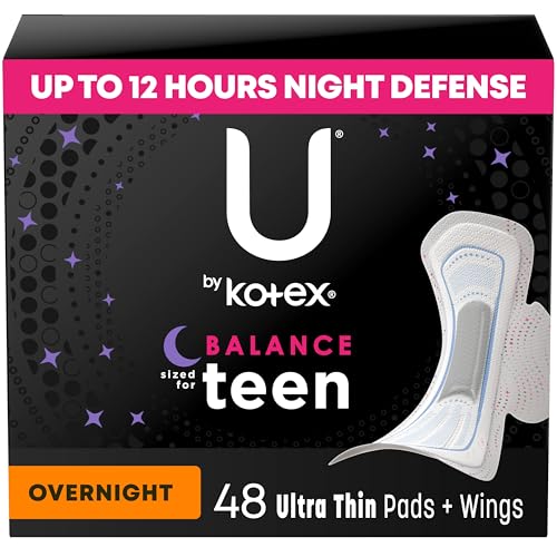 U by Kotex Balance Teen Ultra Thin Pads with Wings, Heavy Absorbency, 56 Count (4 Packs of 14) (Packaging May Vary)