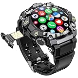 4G SIM Card Android IP68 Smartwatch with GPS & WiFi, Dual-Lens HD Cameras, 1150mAh Military Watch for Men, App Downloadable, 1.5' AMOLED Large Screen for Video Chat, Health Activity Tracker (Black)
