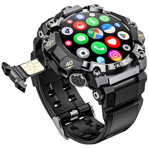 4G SIM Card Android IP68 Smartwatch with GPS & WiFi Dual-Lens HD Cameras 1150mAh Military Watch for Men App Downloadable 1.5 AMOLED Large Screen for Video Chat Health Activity Tracker (Black)