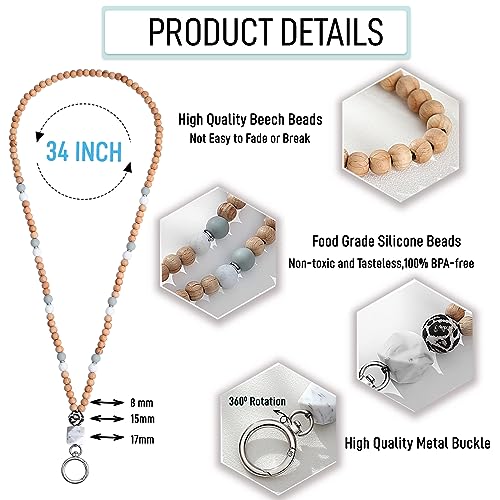 Image of Teacher Lanyard Lanyards for ID Badges Keys Women Wood Silicone Beaded Lanyard with ID Holder Work Jewelry