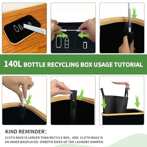 lompyeu 140L Pfandflaschen Sammelbehälter 2 Fächer, Pfandflaschen Behälter [inkl. 4 XXL Tragetasche], Leergut & Altglas Aufbewahrung mit Loch, Flaschensammler leergut für Küche & Abstellraum