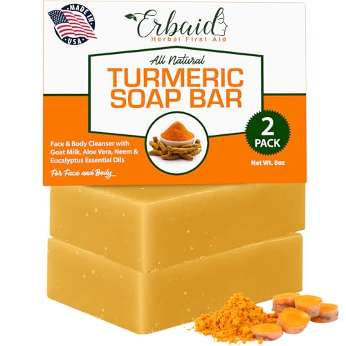 Natural Turmeric Soap Bar for Face & Body – Turmeric Skin Brightening Soap Wash for Dark Spots, Intimate Areas, Underarms – Turmeric Reduces Acne, Fades Scars & Cleanses Skin (4 Ounce (Pack of 2))