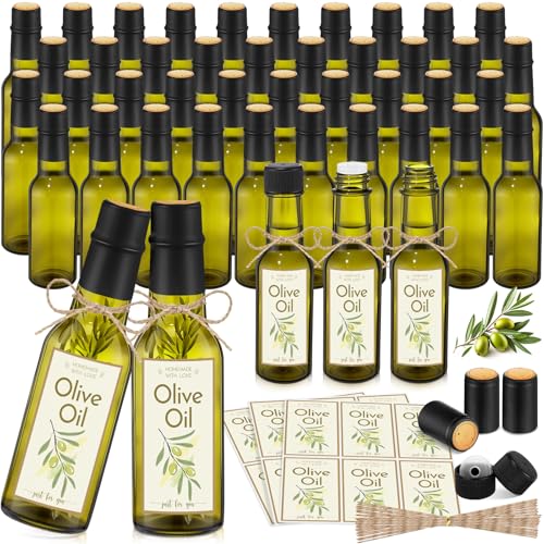 Havawish 50 Pcs 3oz Homemade Olive Oil Glass Bottles Hot Sauce Bottles with Leak Proof Screw Cap Funnel Bottle for Storing Homemade Olive Oil Wedding Baby Shower Holiday Gifts Favors (Green) by Havawish - Used condition - US$59.89