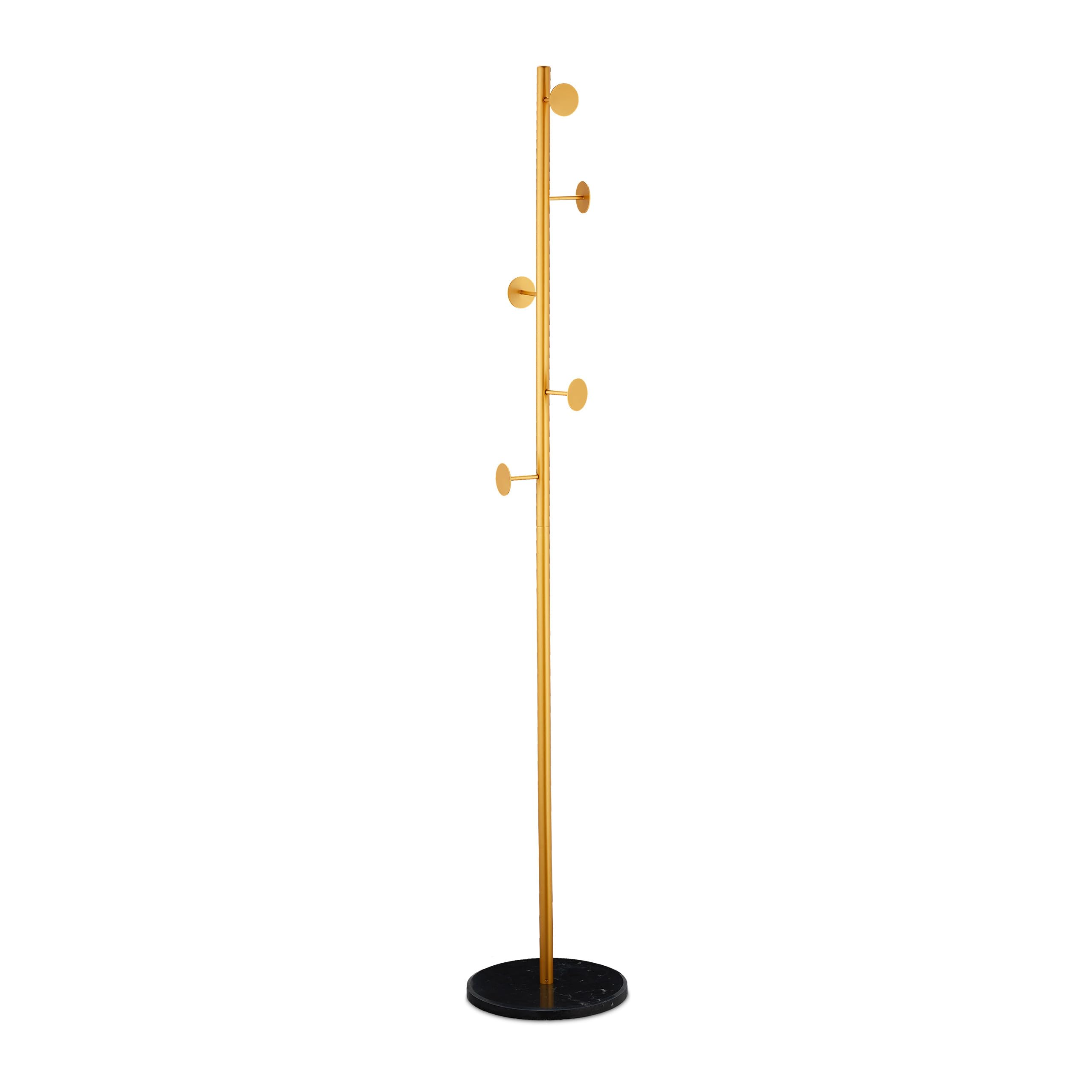 Relaxdays Appendiabiti da Terra a Stelo, H x D: 172 x 29 cm, Stand Attaccapanni con 5 Ganci, Omino Autoportante, Nero
