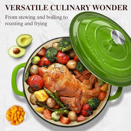 Image of Umite Chef 5QT Enameled Cast Iron Dutch Oven Pot with Lid, Heavy-Duty, Cookware for Bread Baking, Braising, Stews, Roasting, Wedding Registry Ideas & Gifts(Green)