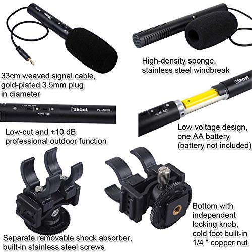iShoot Stereo MIC DC/DV Dedicated Microphone with 3.5mm Audio Plug Compatible with Canon Nikon Digital Camera & Video Camcorder with 3.5mm Mic Jack