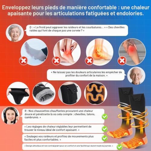 Olycism Chaussettes Chauffantes avec APP Batterie Rechargeable 5000mAh Chaussettes Chauffantes pour Hommes et Femmes 4 Températures Réglables Cyclisme en Plein Air Camping Randonnée Moto Ski Taille L – vue 4
