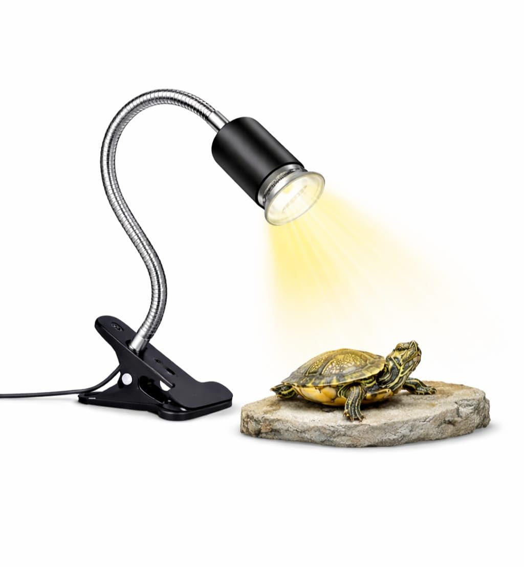 rizopets Reptile Heat Lamps, UVA/UVB Turtle Lamp with Holder, 360° Rotatable Basking Lamp for Turtle, Lizard & Aquatic Plants (Holder + 50W UV Bulb)