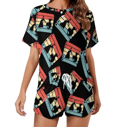 Conjunto de Pijama Retro de Artes Marciales Aikido para Mujer, Camisa de Manga Corta y Pantalones Cortos, Ropa de Dormir para Estar en casa.