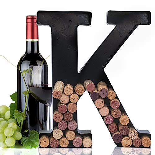 Made Easy Kit Metal Letter Wine Cork Keepsake Saver & Holder Monogram w/Free Wall Mount Kit A-Z (K, Large)