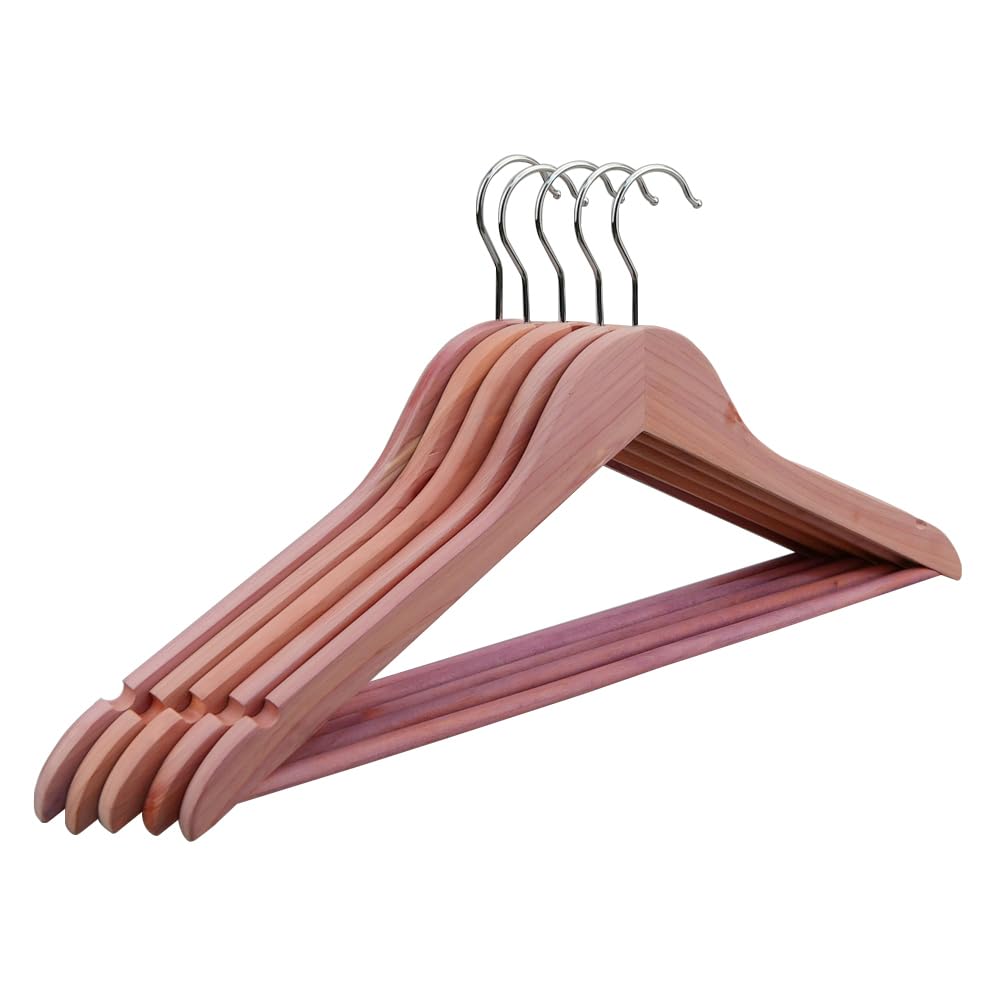 Lot de 20 cintres en bois de cèdre aromatique naturel avec rainures d'épaule, crochet flexible à 360 degrés, cintres en bois massif, cintres pour chemises, finition bois de cèdre naturel