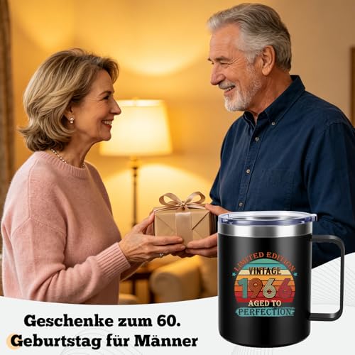TUZELIYA Thermobecher 450ml Edelstahl 60 Geburtstag Geschenk Mann & Frau, 1966 Jahrgang Geschenk… – Ansicht 2