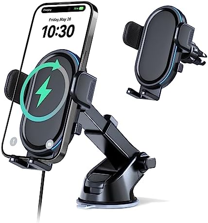 Wireless Car Charger, UGDLUCK 15W Fast Charging Phone Mount Car Charger Dashboard Windshield Air Vent Car Phone Holder fit for iPhone 14 13 12 11 Pro Max Xs,Samsung Galaxy S23 S22 S21 Series, etc