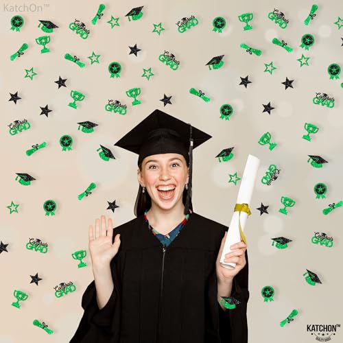 Image of KatchOn, Glitter, Green and Black Graduation Confetti - Pack of 300 | Class of 2026 Graduation | Congrats Grad Confetti for 2026 Graduation Decorations | Confetti for Graduation Table Decorations