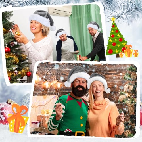 Image of Vicenpal 20 Pcs Santa Hats Bulk Plush Christmas Hats for Adults Women Men Holiday Party Costume(Gray)