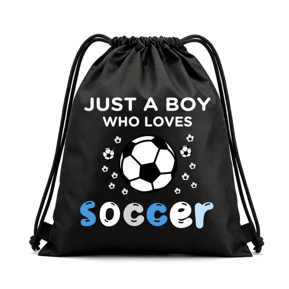 Black Football Drawstring Bag for Gym Travel Football Gifts for Boys Men Grandson Son Birthday Gifts for Brother Nephew Soccer Gift Bag for Best Friend Soccer Gifts