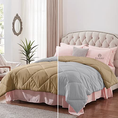 Image of Filbert - Double Bed Comforter for Winter 300 GSM Reversible Microfiber Soft & Cozy Diamond Stitch Quilt (90 inch x 100 inch Inches /228cm x 254cm) - Comforter Double Bed|Silver /Beige