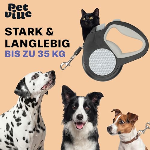 Pet Ville Reflektierende Hundeleine 5 Meter – Antirutsch Rollleine – Schleppleine für Hunde – Halsband Leine – Hundespielzeug – Ausführleine – 16x12x2 cm