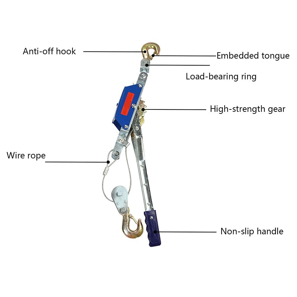 Manuelle Seilwinde, Hebel-Power-Puller-Winde, Heavy-Pull-Handwinde, Hand-Power-Puller mit 2 Haken, Hand-Seilzug für Zugseile und Autos, Anti-Twist-Drahtseilzugkraft: 1t/2t/3t