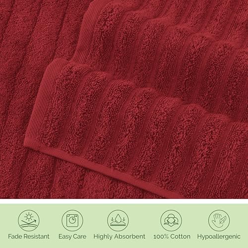 Image of Elegant Comfort Luxury 100% Turkish Cotton Corduroy Ribbed 4 Pack Hand Towel Set 16 x 28 Inch - Absorbent, Super Soft, Quick Dry, Premium Towels for Bathroom, Gym, Spa and Hotel Use, Burgundy