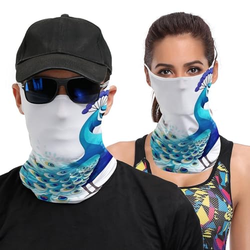 Neck Gaiter Cartoon Blue Peacock Face Mask for Travel Face Cover Scarf for Men Women Elastic Headbands Wind-proof Bandana for Skiing Fishing Hiking Cycling