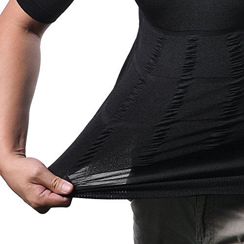 Odoland Men's Body Shaper Slimming Shirt Tummy Vest Thermal Compression Base Layer Slim Muscle Short Sleeve Shapewear, Black 3Xl #TOP13
