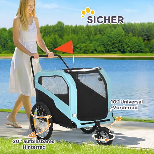 PawHut 2-in-1 Hundeanhänger, Fahrradanhänger für Hunde, Hundewagen mit Reflektoren, Hundebuggy max. 30 kg, Hundefahrradanhänger für Große Hunde, Oxford-Gewebe, Blau