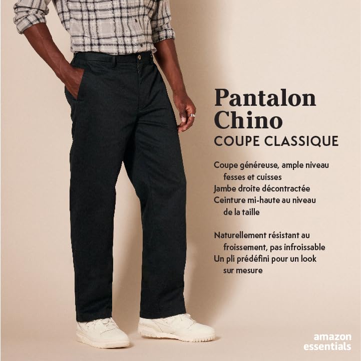 Pantalon chino infroissable homme coupe classique Amazon Essentials
