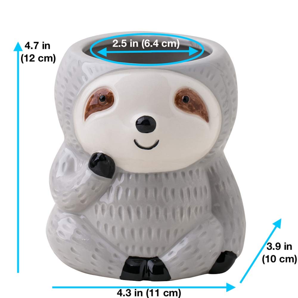 Sloth Planter Cute Animal Pot Container // Great Hostess Gifts for Live Succulent Plant Lovers or if You Need Air Plants Holder or Flower Vase for Indoor - Fun Sloth Decor as Head Planters