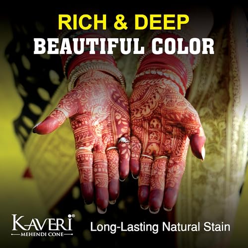 Kaveri Natural Henna Mehandi Cone for Hands & Hair Herbal Rajasthani Henna Paste in Natural Dark Brown Color With Nilgiri Oil for Bridal Dulhan Wedding Occasion Instant Mehendi Cone - Pack of 12 Cones