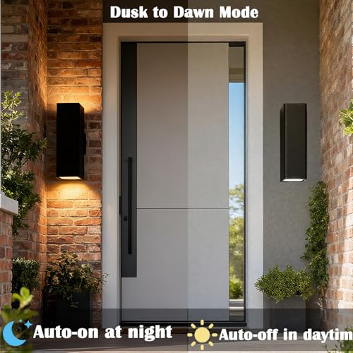 Image of rosykite Motion Sensor Outdoor Wall Lights, Dusk to Dawn Exterior Wall Mount Light Fixtures with 3 Modes, Waterproof Up Down Porch Lights for House, Garage, Patio, Entryway, Matte Black