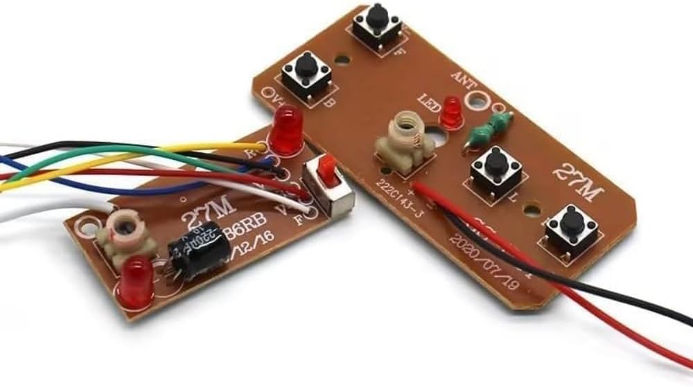 2Pcs 4-Channel RC Transmitter and Receiver - 27MHz Remote Control Board， Robot Models, Drones and DIY Smart Vehicles