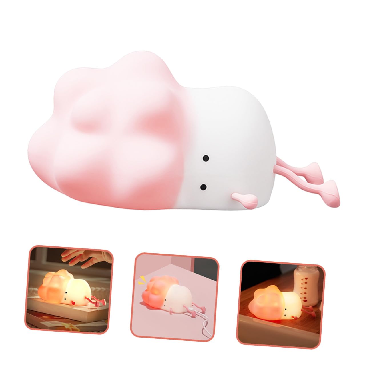 Lampada Notturna in Silicone Caricabatterie 1200mah, Luce Regolabile e Funzione Timer, Design Cartone Animato Rosa per Bambini