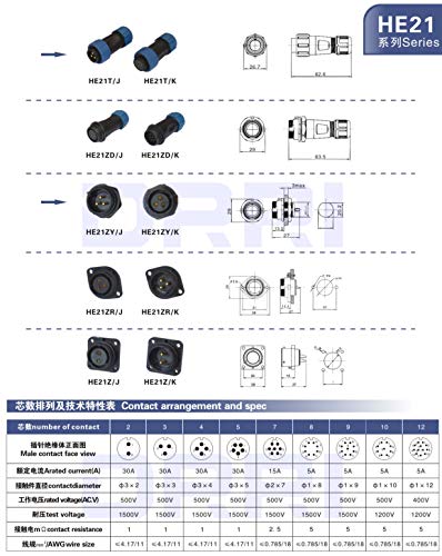 DRRI HE21 IP68 2Pin Waterproof Panel Mount Circular Aviation Cable Connector 30A 500V (2Pin), blue - Image 4