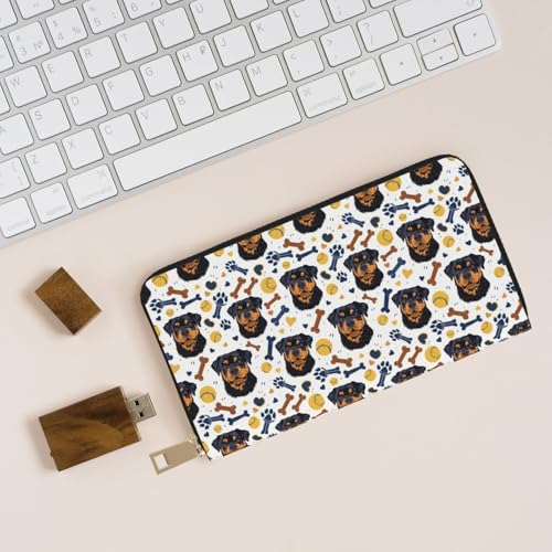 Leather Thin Slim Wallets for Women Men - Fashion Rottweiler Dog Cute Print Card Wallet Holder with Zipper4