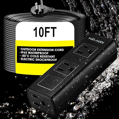 Outdoor Power Strip Weatherproof, 10FT Heavy Duty Outdoor Extension Cord - 3 Outlets - Waterproof...