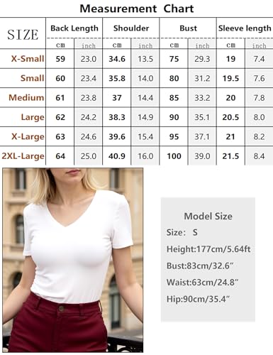 Totatuit Camiseta Basica Mujer Verano Manga Corta Camisetas Elegante de Sexy Blusas Cuello en V Elástico Ligero Sólido Casual Túnica Top Blanco，XXL