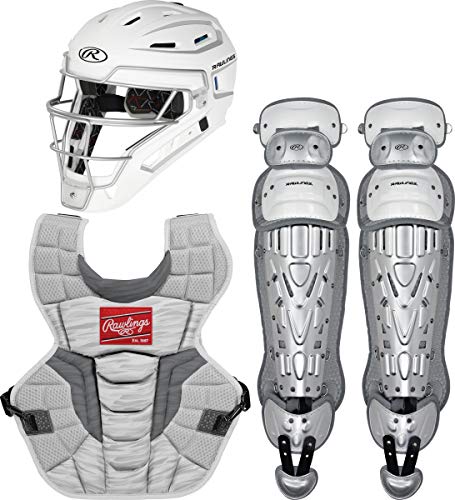 Rawlings Velo 2.0 Youth NOCSAE Baseball Protective Catcher's Gear Set, White and Silver
