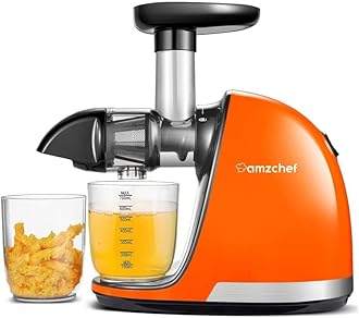 AMZCHEF Vegetable and Juicer Test Winner - Slow Juicer with Recovery Function - Precision Chopping without Filtering - Electric Juicer with Brush and 2 Cup - Vivid Orange, ZM1501
