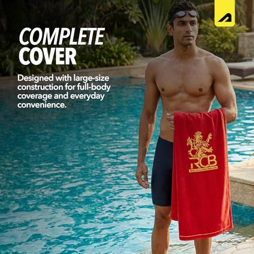 Image of Boldfit X Royal Challengers Bengaluru RCB Official Merchandise Bath Towel 100% Cotton Lightweight Soft & Absorbent Large Shower Towel for Gym, Sports, Bath, Beach & Pool Red (70 x 140 cm)