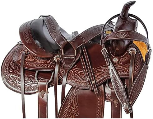 D&L Saddlery Leather Western Endurance Trail Horse Saddle Handmade Comfort with Horn Equestrian Horseback Riding Tack, Matching Headstall,Breast Collar,Reins Size:14"-18" inches Seat, M16