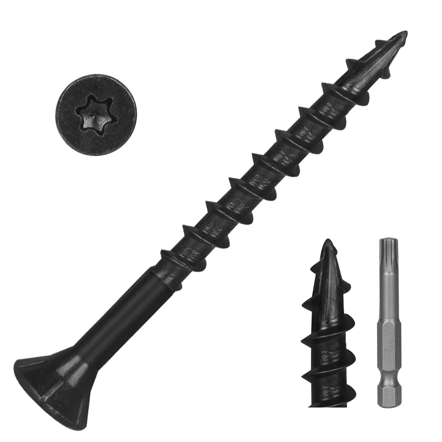 100 PCS #10 x 2-1/2" Black Exterior Wood Screws, T25 Star Torx Drive Deck Screws, Rust Resistant Epoxy Coated, Flat Head Self Tapping Outdoor Timber
