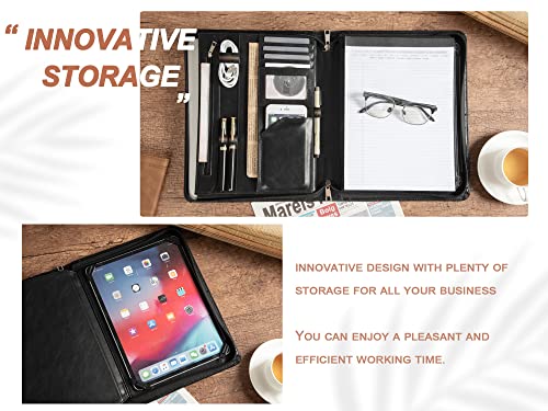 Azxcg Padfolio, Vegan Leather A4 Portfolio, Zippered Resume Folder With Notebook Holder, Business Organizer Ordner, Gift For Women/Men, Tablet Case For Ipad Pro 12.9(2018/2020/2021), Black #TOP5