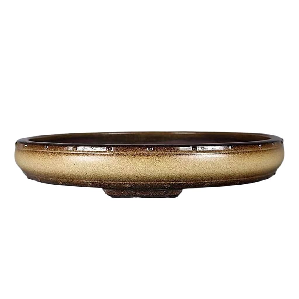 GELASIGE Flower Pots Purple Clay Flowerpot Color Glaze Bonsai Pot Handmade Antique Beige Glaze Round Pot Outdoor Flower Pots