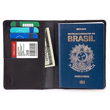 Porta Passaporte Documentos Cartões/cédulas Couro Legítimo (Preto)