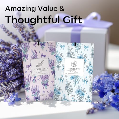 Image of MYARO 20 Packs Lavender Linen Scent Sachet Long Lasting Closet Drawer Deodorizer Home Air Freshener Room Odor Eliminator