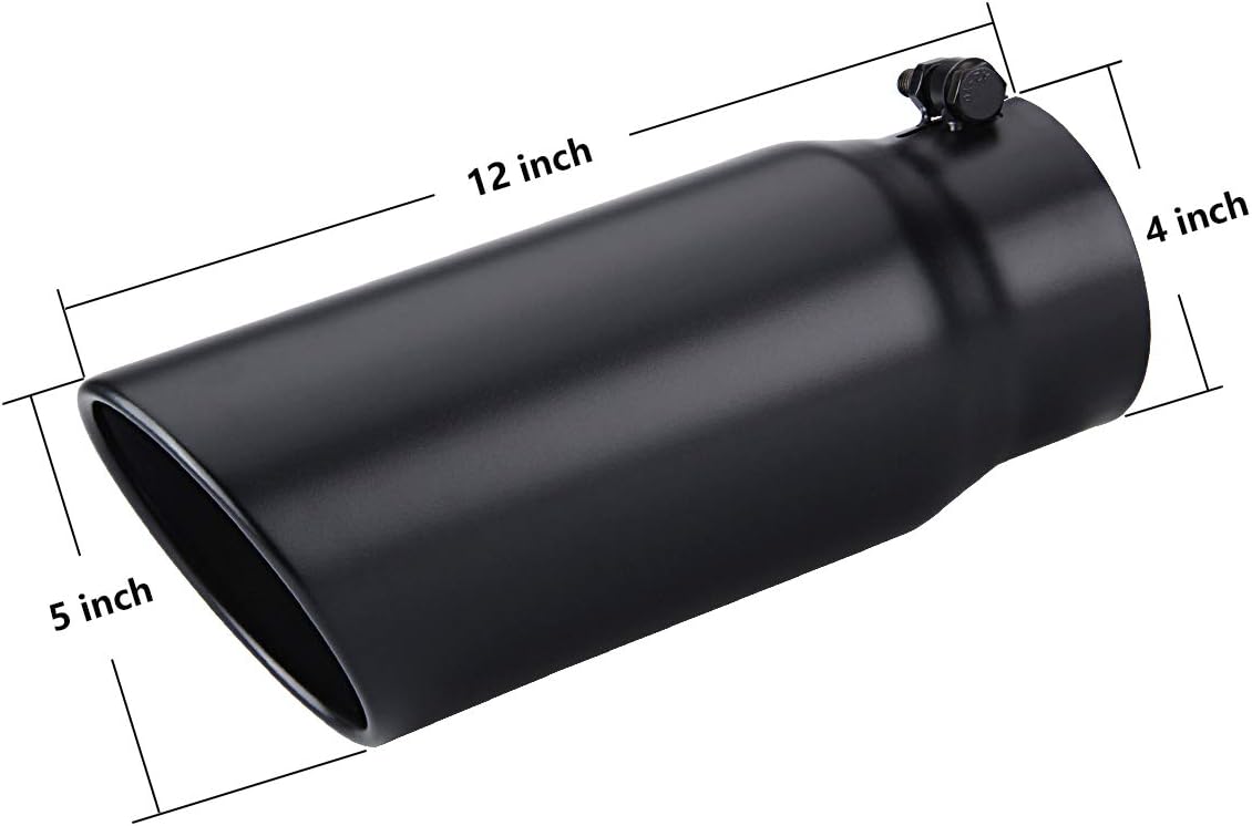 LCGP 4" to 5" Diesel Exhaust Tip, 12" Overall Length Bolt On Design Truck Tail Tip, Black Powder Coated,Rolled Angle Cut Design