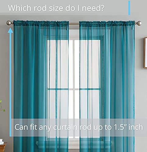 Hlc.me Grey Teal Sheer Voile Window Treatment Rod Pocket Curtain Panels For Bedroom And Living Room (54 X 84 Inches Long, Set Of 2) #TOP1